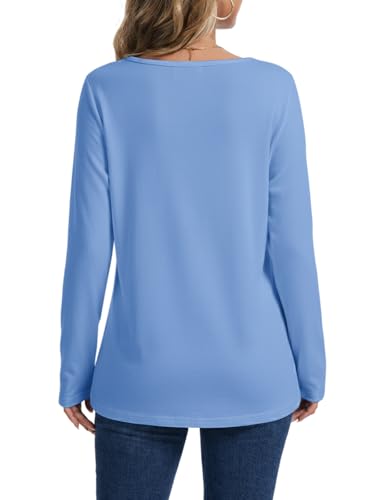 Cuptacc Longsleeve Damen Crew Neck Shirts Damen Herbst Women's T-Shirts Schlafanzug Oberteil Langarm Top Himmelblau XL 46-48