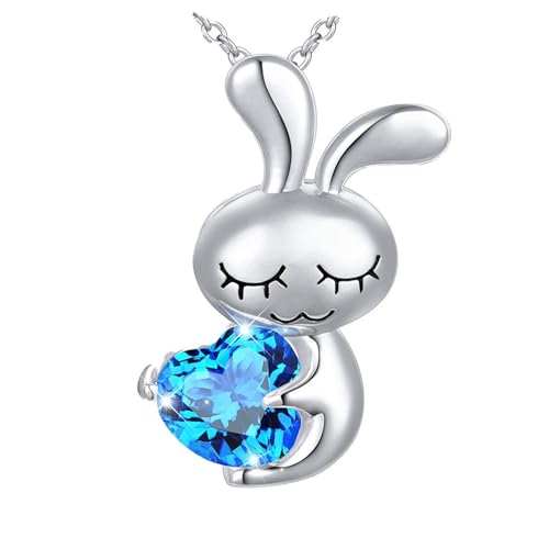 ZXQUEGF Exquisito Collar con Colgante de Conejo de Cristal Azul en Forma de corazón para niña, joyería de Animal Bonito para Mujer, Regalos de cumpleaños