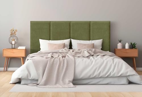 DHOME Gepolstertes Kopfteil aus Aqualine Premiumstoff Fleckenabweisend Vertikales modulares Design Selbstklebend Bettkopfteil für Schlafzimmer Gepolstert (Grün, 180cm, Höhe 80 cm, x4)