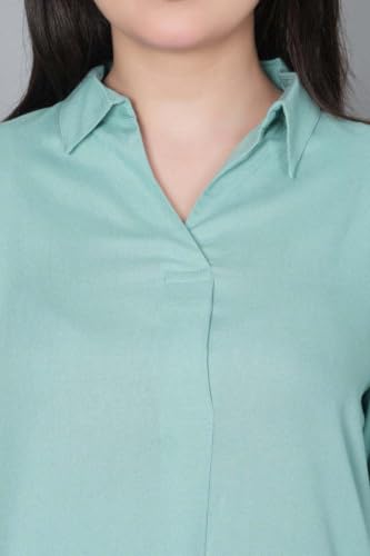 Image of Mlada Rayon Flare Top for Women | 3 /4th Sleeve Regular Fit and Flare Top | Women Office Tops Tunic | Western Long Shirt Top for Women | Shirt Collar Top for Women | Rayon Tunic Tops for Women Western
