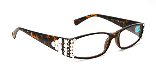 The Pizzazz, Rectangular Women Bling Reading Glasses Adorned with Clear Swarovski Crystals +1.25 +1.50 +1.75 +2.00 +2.25 +2.50 +2.75 +3.00 Brown Frame. NY Fifth Avenue.
