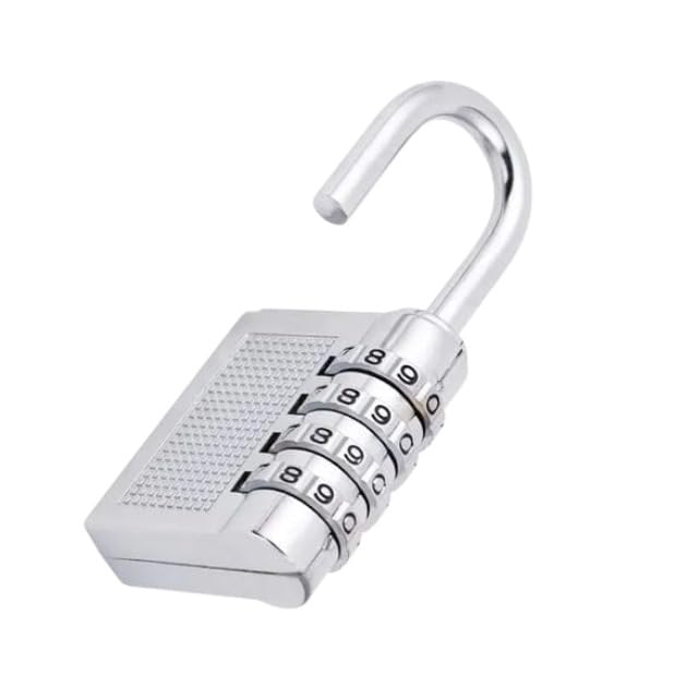 4 Digit Combination Padlock, Security Padlock, Luggage Travel Locks, Code Lock with Alloy Body for Travel Suitcases Luggage Bag Case Locker, School Gym, Bike Lock - Rhodium