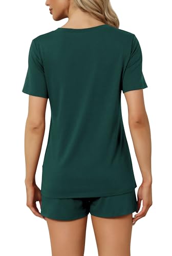Image of RUBZOOF Women's Short Sleeve Pajama Sets with Pockets Casual V Neck 2 Piece Lounge Sets S-3XL