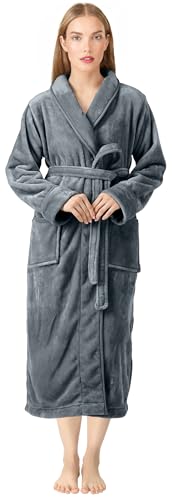 Image of NY Threads Premium Women's Robe Plush Soft Long Bathrobe Warm Fleece Shawl Collar Spa Robe