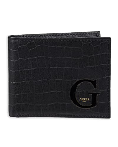 Guess Carteira masculina elegante com dobra dupla, Croc preto, tamanho nico