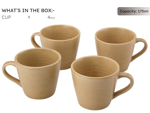 Image of Bodhi House Handcrafted Ceramic Tea Cup Set of 4 Pieces (175 Ml), Stoneware Coffee Mug, Microwave Safe Small Tea Cup, Matte Finish, Ideal for Daily use, Casual Gatherings and Gifting, Wood Brown