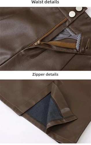 Women's High Waist Pu Leather Mid-Length Skirt Solid Front Slits Straight One Step Skirts3