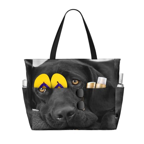 Sac à bandoulière Labrador noir grand sac de plage spacieux femme