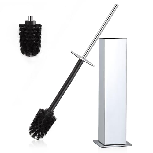 Image of BVL Toilet Brush and Holder Set Chrome Stainless Steel 304 Square Freestanding Toilet Brush for Bathroom