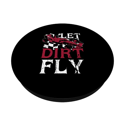 Let Dirt Fly Funny Dirt Track Racing PopSockets Swappable PopGrip, Black - Image 2