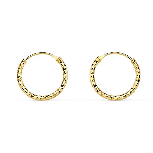 Pendientes Oro 18K Mujer Aros 13mm. Retorcidos Huecos