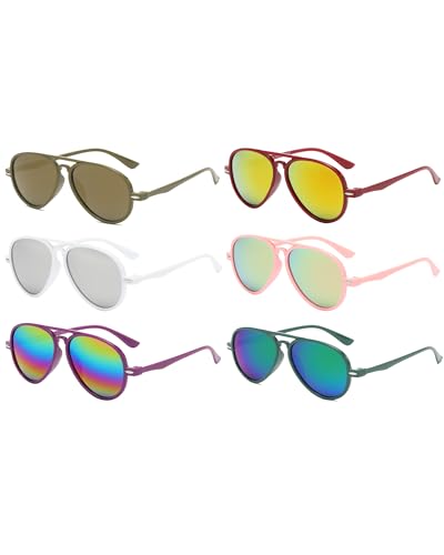 OWL 6Pcs Kids Aviator Sunglasses Bulk UV400 Protection Lens Plastic Toddler Costume Aviators Sunglasses Boys Girls