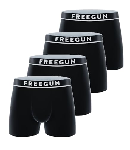 FREEGUN Boxer Homme Microfibre, Calecon Homme, Sport Doux et Respirant, Uni, Noir. (Lot de 4)...
