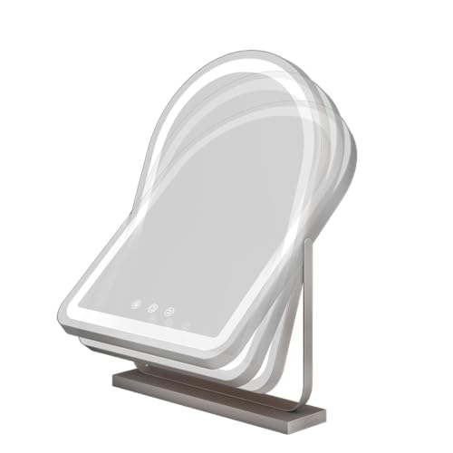 Espejo de maquillaje LED arqueado de alta gama con marco de metal lacado y panel táctil 2