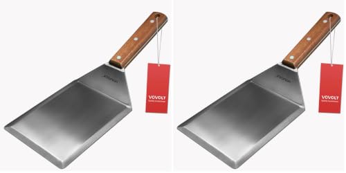 Image of Extra Wide Spatula, Large Metal Spatula with Full Tang Wooden Handle & Beveled Edges for Skillets, Griddles & Grills, Pancake Flipper Turner, Smash Burgers Turner, 6 x 5-inches (Pack of 2)
