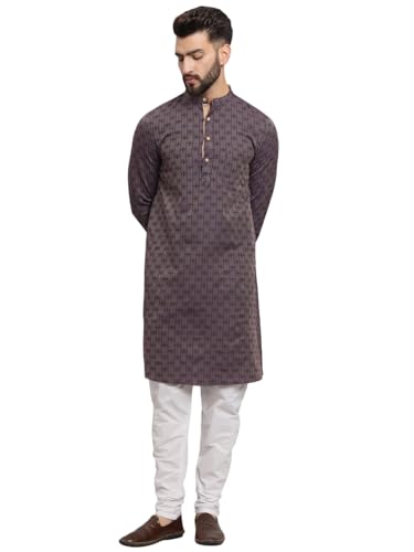 Image of LATEST CHIKAN Men's Cotton Regular Striped Knee Lenght Kurta Full Sleeves