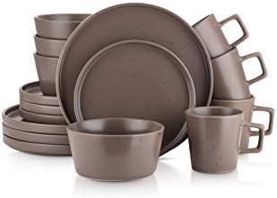 Stone Lain 16 Piece Stoneware Dinnerware Set, Service for 4, Brown Matte