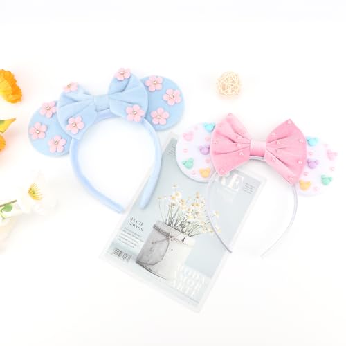 Image of DRESHOW Mouse Ears Headbands for Women Glitter Hairbands Bow Head Bands Velvet Head Band Christmas Cosplay Costume Princess Party Decorations Halloween & Disney Trip