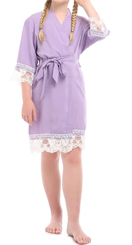 Umeyda Kids Girl's Robe Lace Trim 3/4 Sleeve Kimono Bathrobe Sleepwear, 3-10 Years