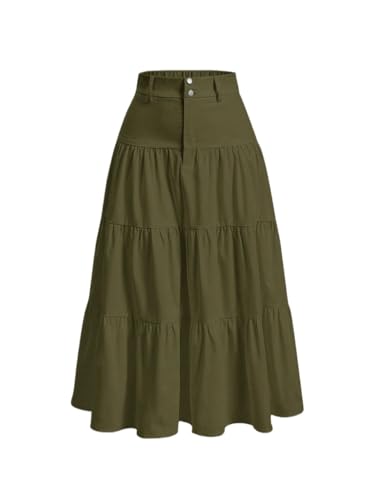 Women High Waist Solid Ruffle Hem Skirt Summer Skirt