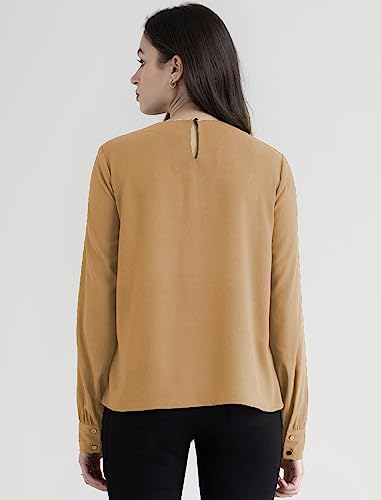 Image of Classic Crew Neck Front Pleat Detail Women Plain Top with Long Sleeves for Office, Casual, Top for Women /Girls Tops