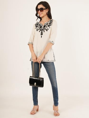 Image of Women's Pure Cotton Embroidered Short Kurtis
