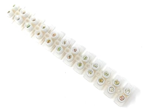 10 Amp Terminal Block, 12-Way Electrical Terminals, White Nylon Electrical Connector Strips, Dual Row 12-Piece Position Wire Connecting/Joining Cables