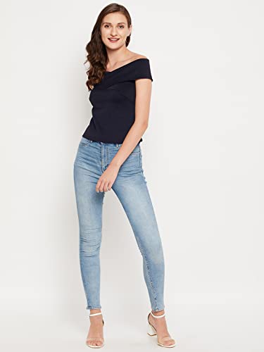 Image of LE BOURGEOIS Women Solid Slim Fit Western Off-Shoulder Short Sleeve Crop Top