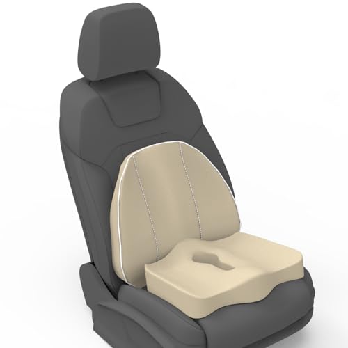 Image of Pillow Kit Memory Foam Back Support and Siting Cushion Ergonomic Adjust Sitting Position Relief Pain for Car or Office Chair. (Royal beigh, Spine Support)