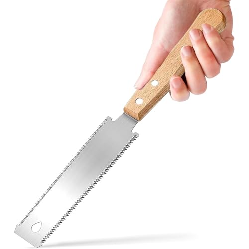 Yuiturt Japanese Pull Saw, Flush Cut Saws for Woodworking, Double Edge Woodworking Hand Saw for Pruning and Trimming, Portable Cutting Tool with Non-Slip Wooden Handle, for Precision Cutting