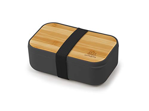 Umamiu00ae Brotdose EcoloChicu0099 Schwarz & Bambus | Bento Lunchbox Bambusfaser | 1000 ml | 4-teiliges Besteck | BPA-frei | Erwachsene & Kinder | Spülmaschinen- Und Mikrowellenfest | Zero Waste | Meal Prep