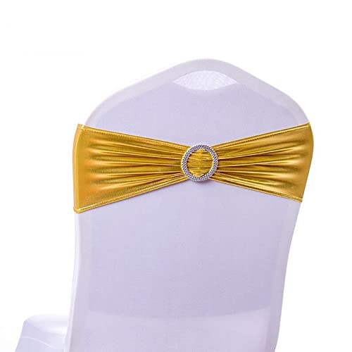 Ieventstar Chair Cover Stretch Band With Buckle Slider Sashes Bow Wedding Banquet Decoration 10Pcs (Metallic Gold) #TOP1
