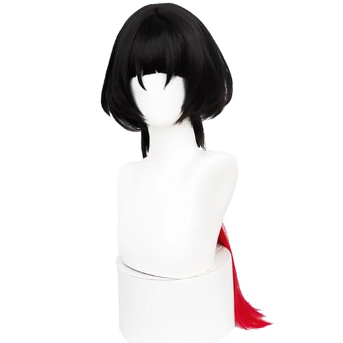 maysuwell Anime Black Mixed Red Wigs Women Long Straight Wig with Bangs Jellyfish-Bob Wig COS Rat maid Game Show Replaceable Wig Halloween,Christmas,Comic con,Party
