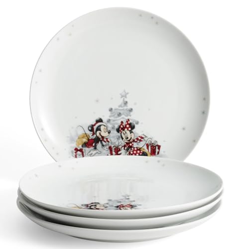 Fyrklövern Micky & Minnie Kuchenteller Disney 4er-Set 22 cm Porzellan Spülmaschinenfest Winter Weiß