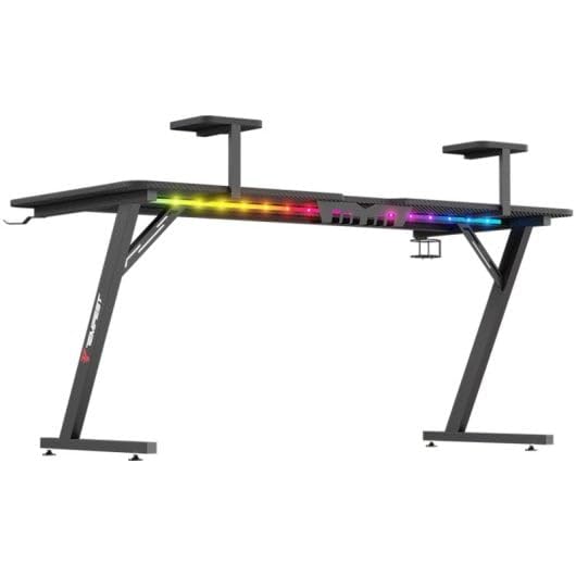 Tempest Sanctuary Mesa Gaming 160x75cm, Superficie Fibra de Carbono, RGB, Cargador Qi, USB Hub, Negra