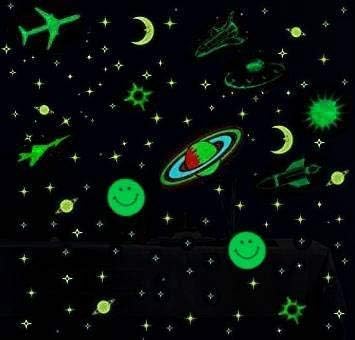 Edge Decore Radium Stars and Moon Sticker Glow in The Dark Night for Room Ceiling (PVC; Green; Fluorescent)