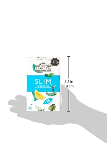 Ahmad Tea Green Tea, Lemon, Mate, & Matcha 'Slim' Natural Benefits Teabags, 20 Ct (Pack Of 6) - Caffeinated & Sugar-Free #TOP7