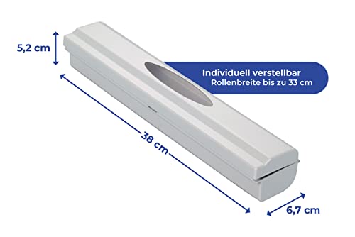 Foto von WENKO Folienschneider Perfect-Cutter, praktischer Abroller für Frischhaltefolie und Alufolie, Folienspender aus Kunststoff, 38 x 5,2 x 6,7 cm, Lichtgrau