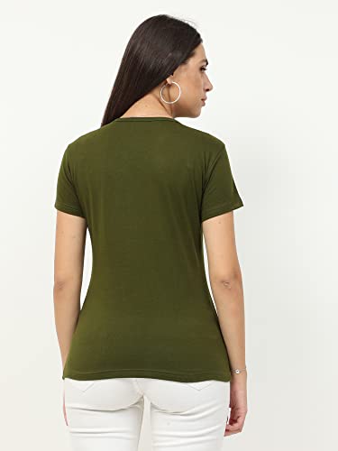 Image of FLEXIMAA Women's Cotton Plain V Neck Half Sleeve T-Shirt