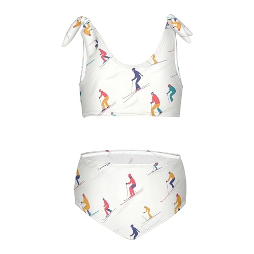 JUNZAN Skiing White Girl Bathing Suits 2 Piecing Cute Elastic Swimwear Preppy Girls Swimming Suits Birthday Gifts 9-10Y