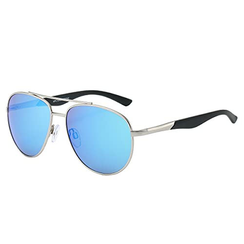 Piranha Luther Aviator Sunglasses with Silver Frames and Mirrored Blue Lens
