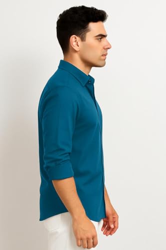 Image of Men's Casual Cotton Blend Shirt | Regular Fit | Full Sleeve | Solid Design