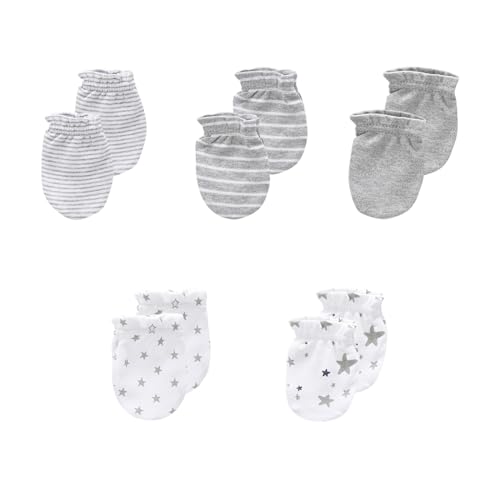 Image of JELYLOVE 5 Pack Unisex New Born Boy Girls Anti Scratch Mittens Cotton Soft Baby Gloves 0-3 Months Infant Essentials