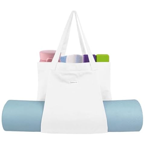 Cwokarb Yoga Mat Bag, Canvas Tote Bag with Yoga Mat Carrier Pocket Gym Bag for Women Shoulder Bag Fit Office, Workout, Pilates, Travel, Beach and Gym Cover