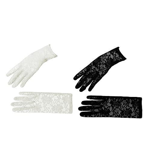 FRCOLOR 1 Juego Guantes De Novia Guantes De Boda Guantes De Encaje Negro para Mujer Guantes Cortos De Encaje Accesorios Mujeres Cortas Nupcial White Gloves Guantes De Vestir 2 Pares