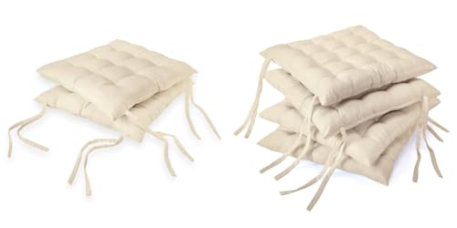 Image of Rajasthan Crafts Pack of 6 Chair Pad | Chair Cushion Pad | Microfiber Square Chair Pads with Ties | Seat Cushion for Chair Office, Sitting, Pooja, Dining & Office Tables (16x16 Inch, Beige)