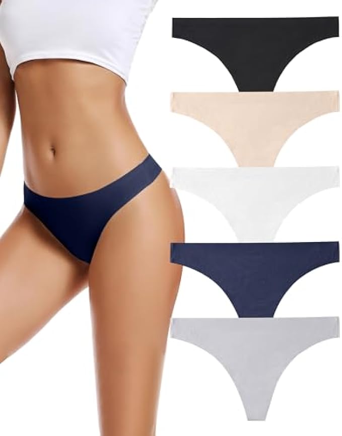 voenxe Seamless Women Underwear Thongs,No Show Ladies Thong,No Line Breathable Comfortable Panties Undies for Women 5-Pack