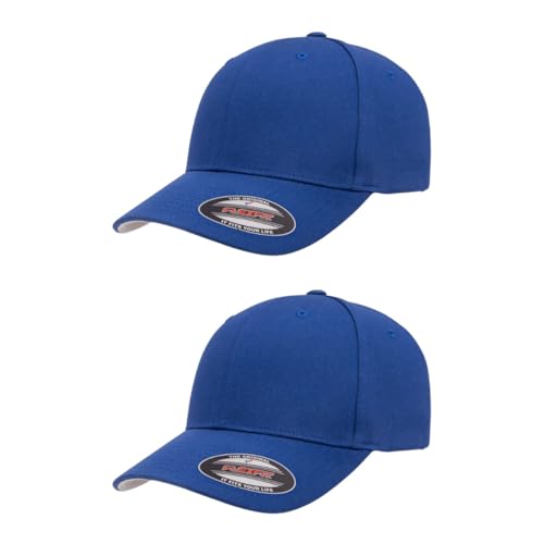 Flexfit 5001 2-pk Standard Cotton Twill Fitted Baseball Cap (Royal,S/M)