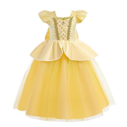 Lito Angels Vestido Disfraz Princesa Belle la Bella y la Bestia Fiesta Cumpleaños Carnaval para Niñas Talla 9-10 Años, Amarillo (Número de etiqueta 150)