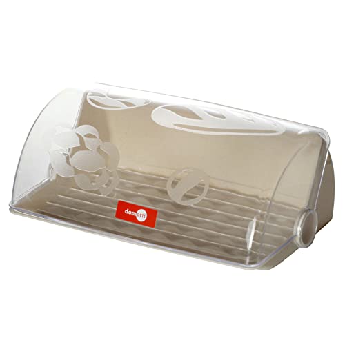 Domotti Brotkasten Avangarda 33,5 x 25 x 14 cm beige transparent Kunststoff Brotkorb mit Rolldeckel Brotbehälter Brotaufbewahrung Rollbrotkasten Klappkasten Brotbox Brotdose